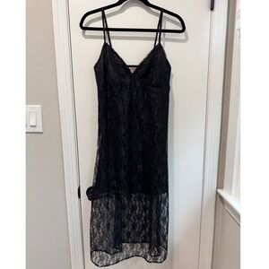 Bloomfield Black Floral Lace Midi Slip Dress Womens Large Adjustable Straps